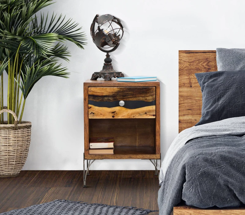 Comodino Mustang Cm 44X40X60 (Legno Di Acacia Nilotica)