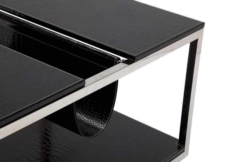 Tavolinetto Da Caffe' Porta Giornali  Rettangolare Nero Cm 120X60X42