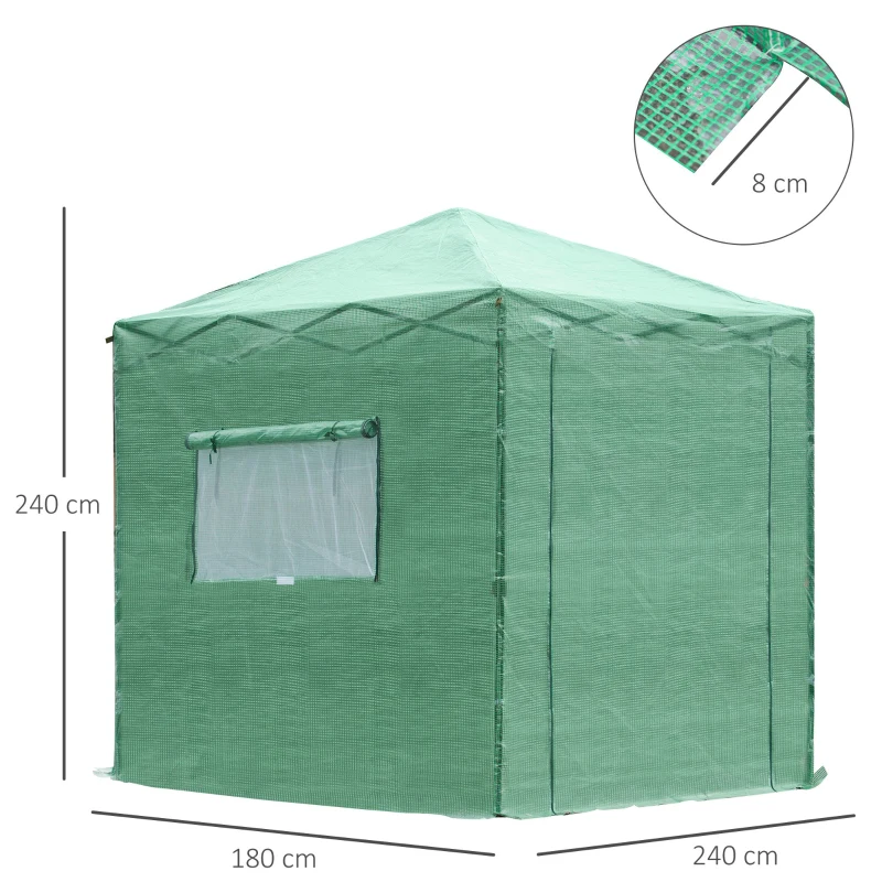 Outsunny Portable Walk in Pop-up Greenhouse Outdoor for Plants Garden Foldable with Carrying Bag , PE Cover, Steel Frame, Green, 2.4L x 1.8W x 2.4H m
