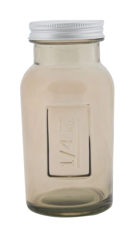 Barattolo Tall con Coperchio Vetro Riciclato Fumo Cm Ø 6.5X13.5(Made In Spain)