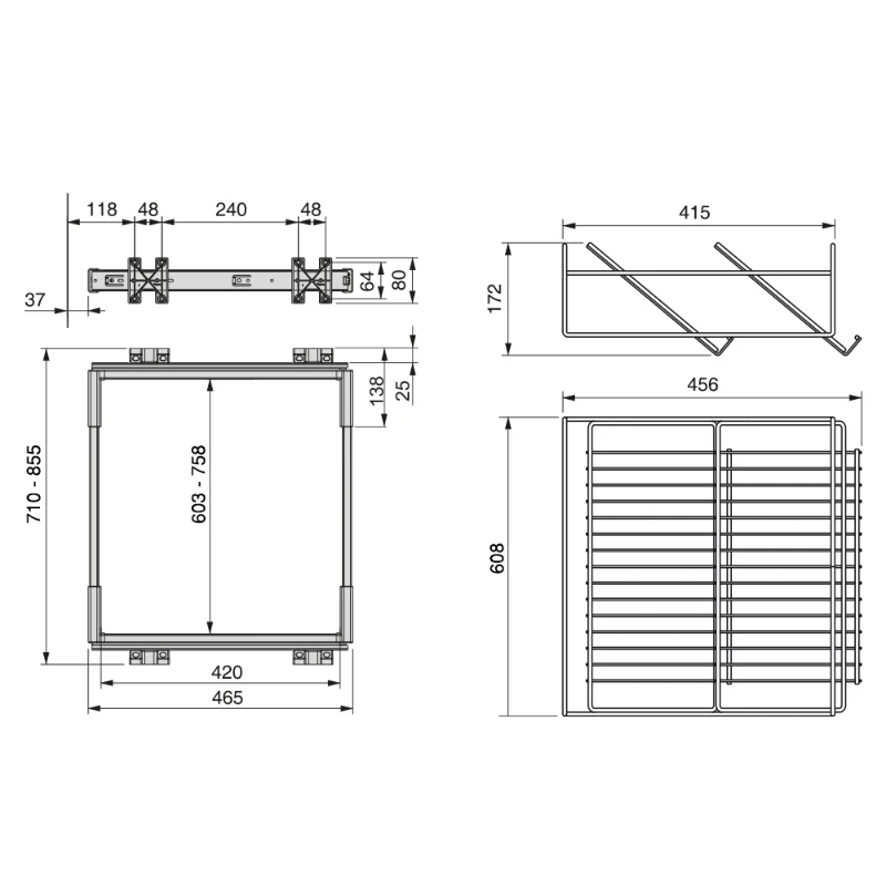 Emuca Kit di guide e porta scarpe ausiliare Keeper per vano 800 mm in finitura anodizzato opaco