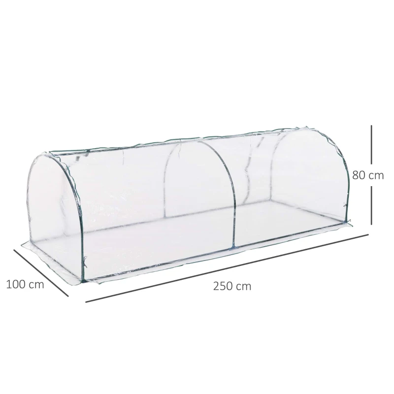 Outsunny Tunnel Greenhouse Green Grow House for Garden Outdoor, Steel Frame, PVC Cover, Transparent, 250 x 100 x 80cm
