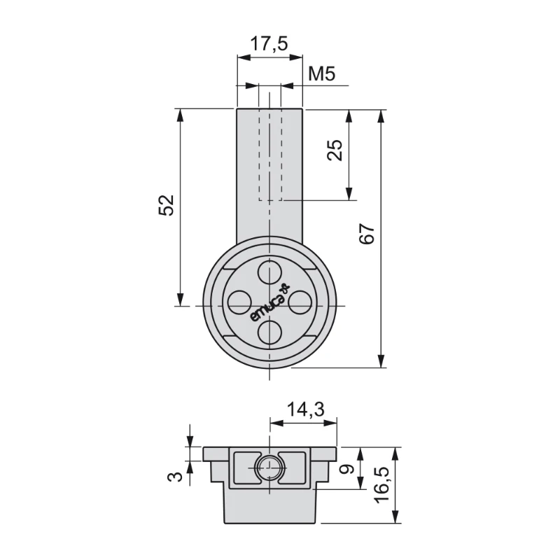 Emuca Kit di 2 tubi di alluminio D. 28 x 950 mm e reggitubi Keeper per armadio, finitura colore grigio