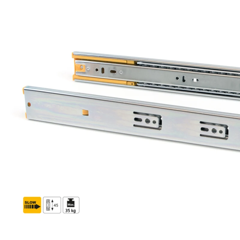 Emuca Kit Guide per cassetti, a sfera, 45 x 300 mm, estrazione totale, chiusura soft, Zincato
