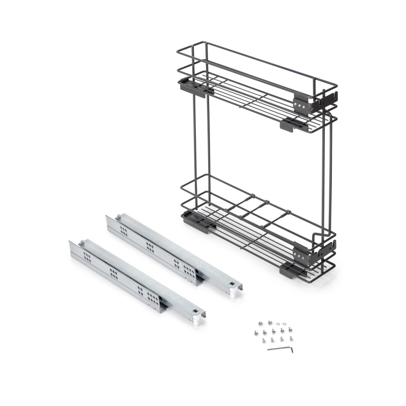 Emuca Portabottiglie laterale estraibile Titane con chiusura soft, 150, Grigio antracite, Acciaio