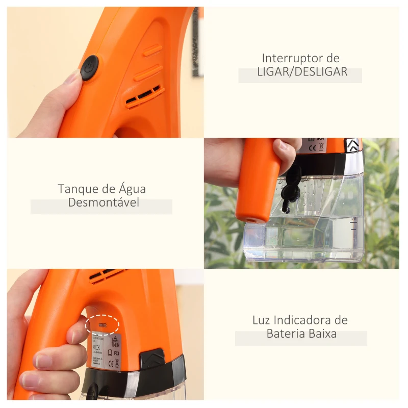 HOMCOM Limpa Vidros Elétrico 2 em 1 Aspirador Limpador de Vidros com Depósito de Água 300ml e Ponta de Borracha Inclui Pulverizador 19,5x12,5x33cm Laranja