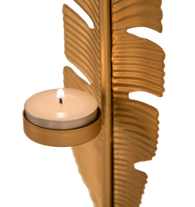 Scultura Foglia con Porta Candela Glam Cm 10X10X34 