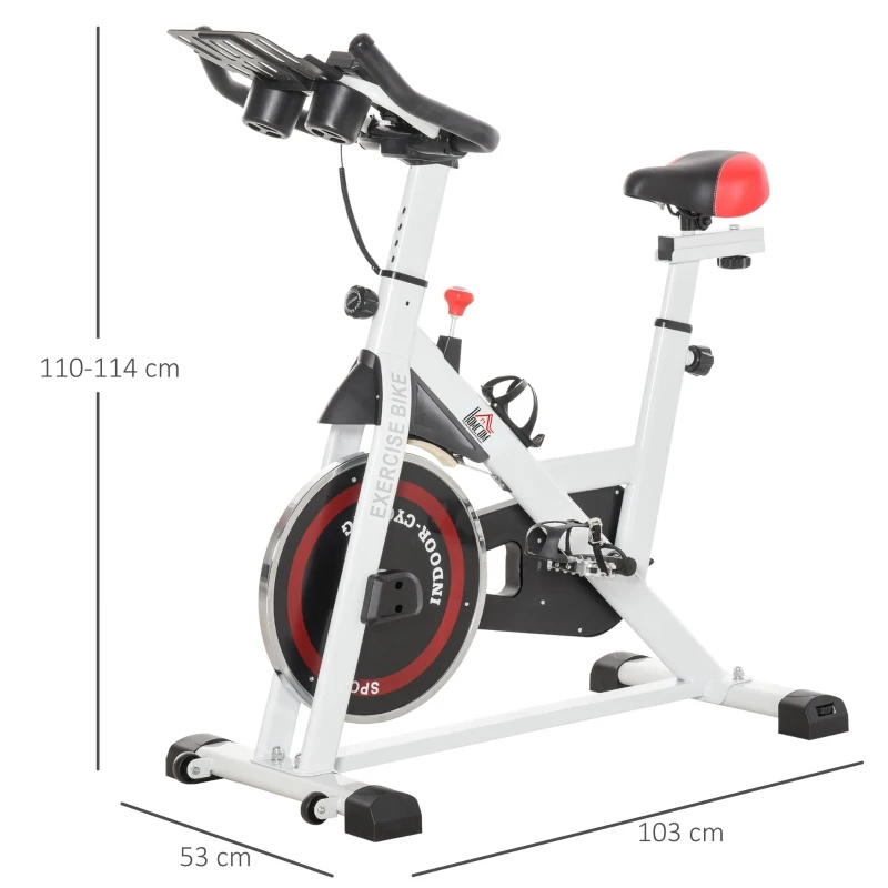 HOMCOM Bicicleta Estática con Pantalla LCD Volante de Inercia 8 kg Resistencia Regulable 103x53x100-114 cm Acero Blanco