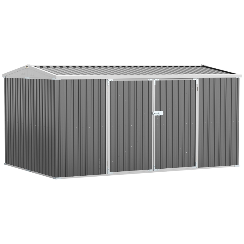 Outsunny 14 x 9ft Outdoor Garden Storage Shed with Lockable Door, Steel