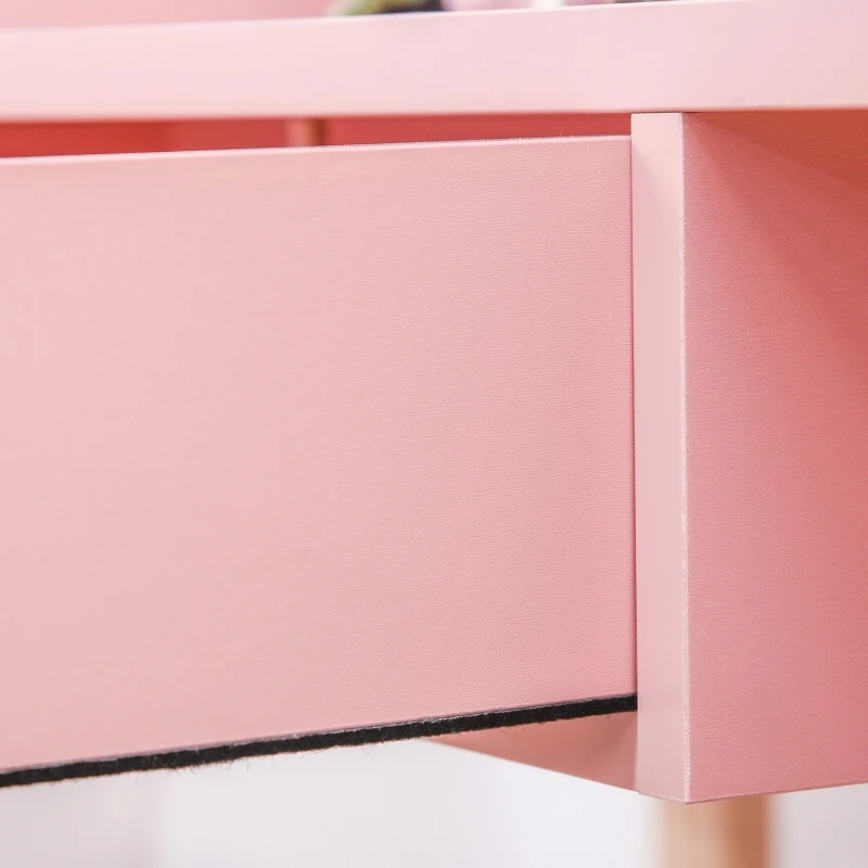 HOMCOM Tocador Mesa de Maquillaje con Espejo Redondo Cajón y Patas de Madera Maciza Estilo Infantil Moderno Nórdico para Dormitorio Vestidor 76x48x123,5 cm Rosa