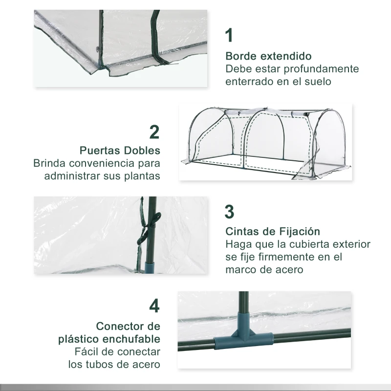 Outsunny Invernadero caseta 200x100x80cm acero y plastico jardin terraza cultivo plantas