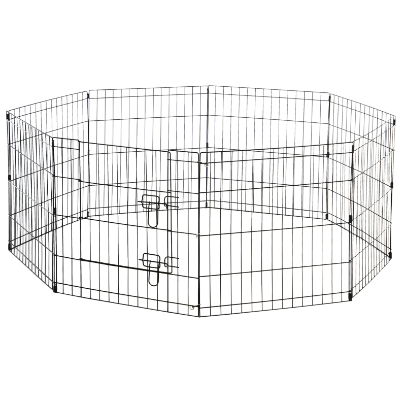 PawHut Parque de Juegos para Perros 8 Paneles 61x61 cm Plegables Jaula Metálica para Mascotas con Puerta y Doble Cerradura para Jardín Patio Exterior Negro