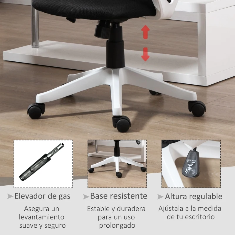 Vinsetto Silla de Oficina Giratoria 360° Silla Escritorio Ergonómica con Altura Ajustable Reposabrazos Soporte Lumbar y Respaldo de Malla Transpirable 65x65x93-103 cm Negro
