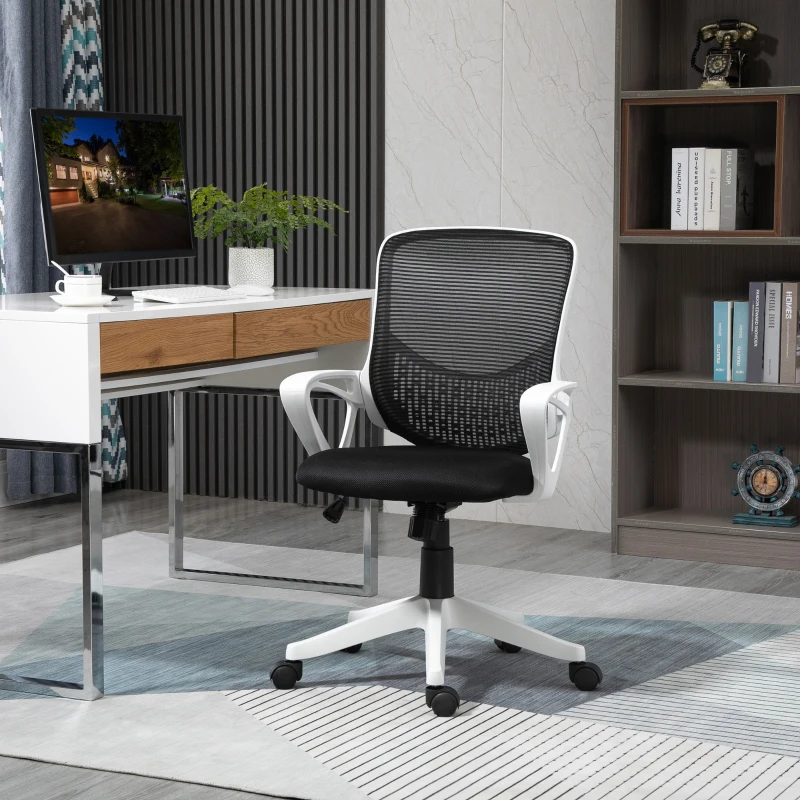 Vinsetto Silla de Oficina Giratoria 360° Silla Escritorio Ergonómica con Altura Ajustable Reposabrazos Soporte Lumbar y Respaldo de Malla Transpirable 65x65x93-103 cm Negro