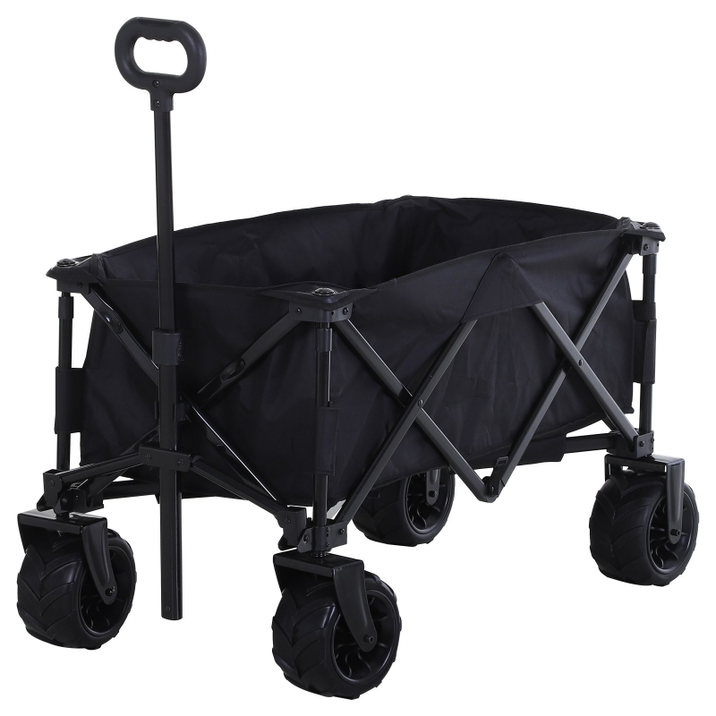 Outsunny Carro de Playa Plegable con Ruedas Delanteras Giratorias 360° y Asa Telescópica 108x55x61-91 cm Negro