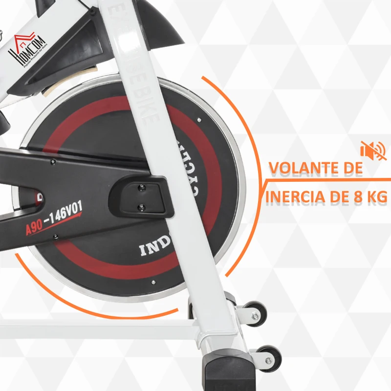 HOMCOM Bicicleta Estática con Pantalla LCD Volante de Inercia 8 kg Resistencia Regulable 103x53x100-114 cm Acero Blanco
