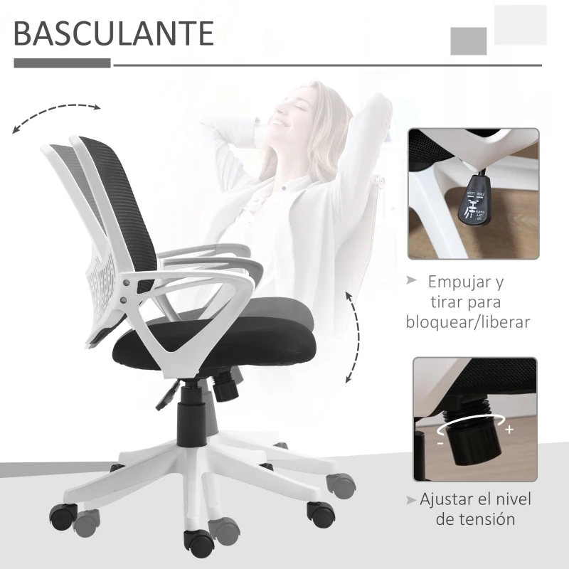 Vinsetto Silla de Oficina Giratoria 360° Silla Escritorio Ergonómica con Altura Ajustable Reposabrazos Soporte Lumbar y Respaldo de Malla Transpirable 65x65x93-103 cm Negro