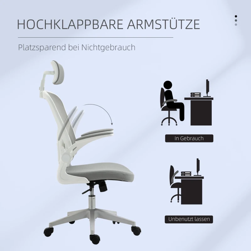 Vinsetto kantoorstoel ergonomische bureaustoel met kantelfunctie hoge rugleuning lendensteun hoofdsteun opklapbare armsteun kantoor aan huis grijs 65 x 64 x 114-122 cm