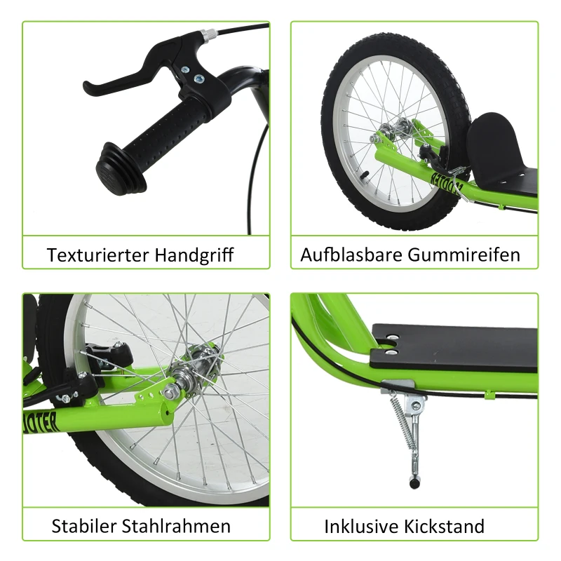 HOMCOM Kinderstep 5 Jaar, Verstelbare Kinderscooter Met Luchtbanden, Groente(m-6)