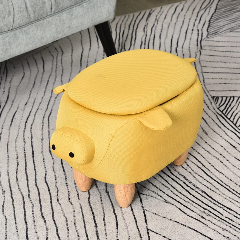 HOMCOM Dierenkruk decoratieve kruk poef met opbergruimte krukje varken geel