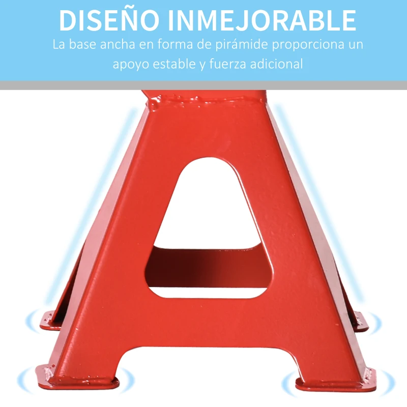 DURHAND Juego de 2 Gatos Estabilizadores de 3 Toneladas/Par Caballetes para Coches con Altura Ajustable para Apoyar Coches Automóviles Vehículos Metal 21x19x29-43 cm Rojo y Negro