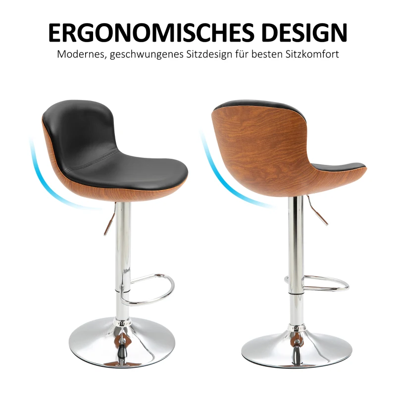 HOMCOM Barkruk met voetensteun set van 2 barkrukken draaibaar PU zwart