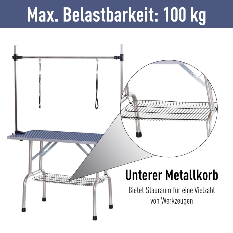 PawHut Trimtafel, scheertafel in hoogte verstelbaar met ondermand voor honden inklapbaar blauw