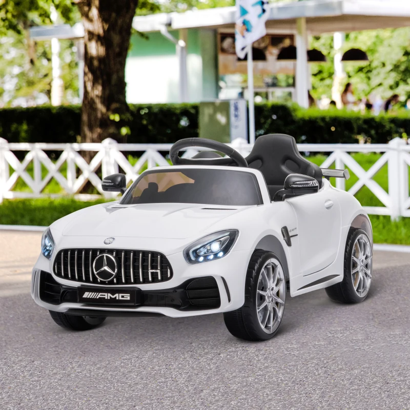 HOMCOM Kindervoertuig Mercedes Benz GTR elektrische auto met afstandsbediening muziek wit
