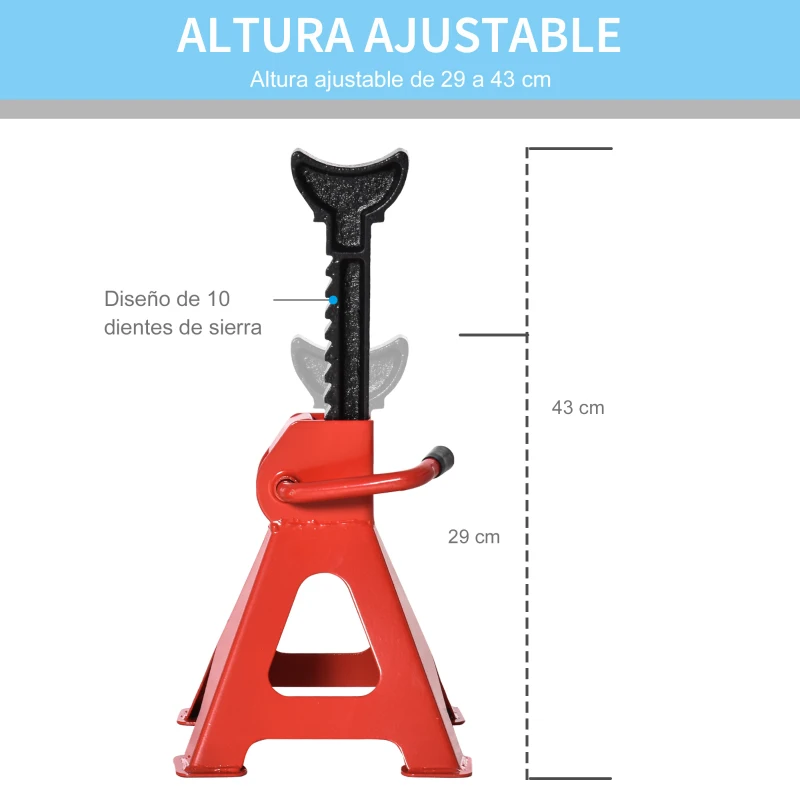 DURHAND Juego de 2 Gatos Estabilizadores de 3 Toneladas/Par Caballetes para Coches con Altura Ajustable para Apoyar Coches Automóviles Vehículos Metal 21x19x29-43 cm Rojo y Negro