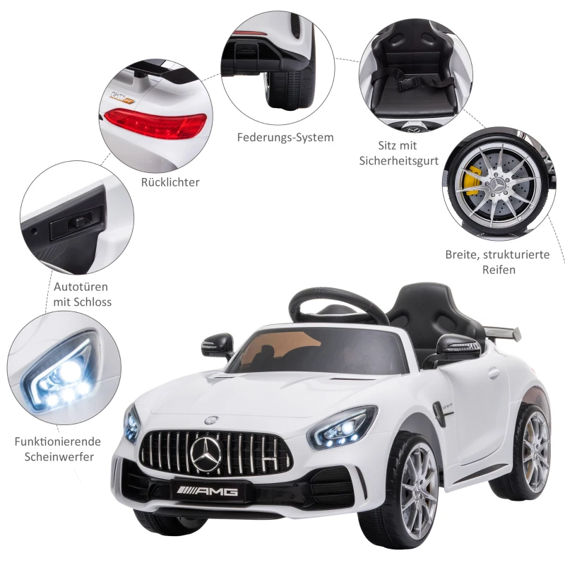 HOMCOM Kindervoertuig Mercedes Benz GTR elektrische auto met afstandsbediening muziek wit