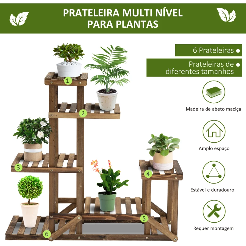 Outsunny Suporte de Madeira para Flores Estante Decorativa para Vasos de Plantas com 6 Prateleiras Interior e Exterior para Jardim Balção Terraço 98x28x96,5cm Natural