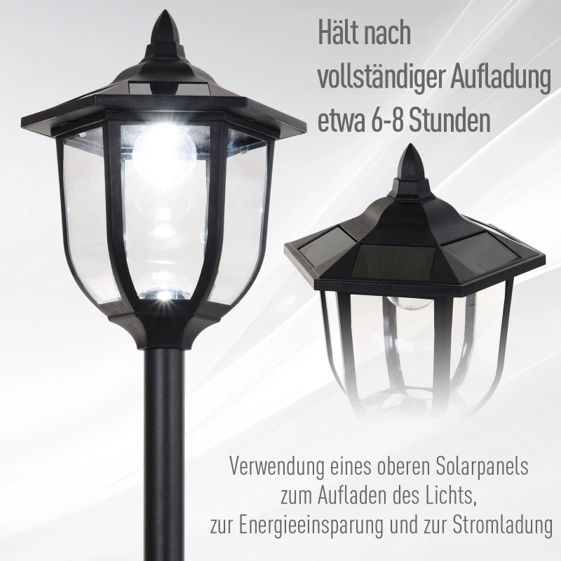 Outsunny Solar LED tuinlantaarn, lantaarn, tuinlamp, 30/60 lumen, roestvrij staal, zwart Ø 26,5 x 177 H cm