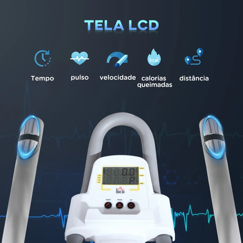 HOMCOM Bicicleta Estática com Volante de Inércia de 8 kg Bicicleta Estática com Assento e Guiador Ajustáveis em Altura Tela LCD Pulsômetro e Rodas para Casa 125x50x98-107cm Branco