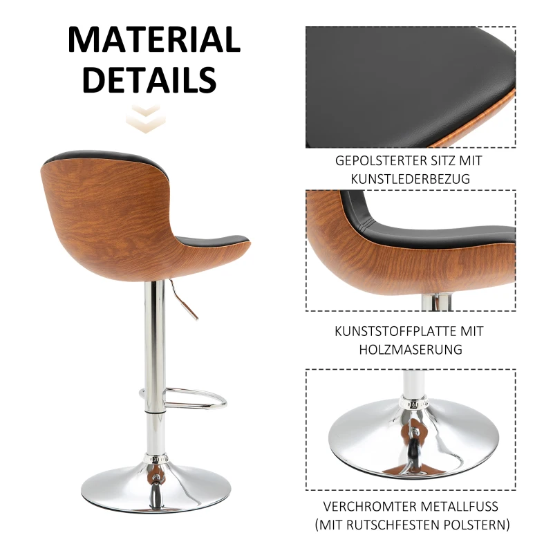 HOMCOM Barkruk met voetensteun set van 2 barkrukken draaibaar PU zwart