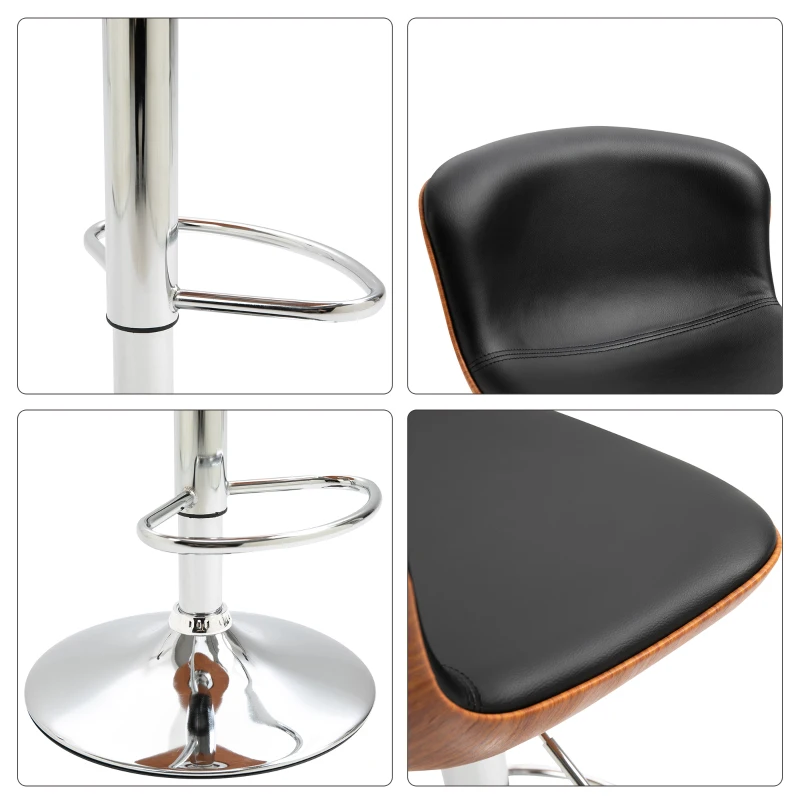 HOMCOM Barkruk met voetensteun set van 2 barkrukken draaibaar PU zwart