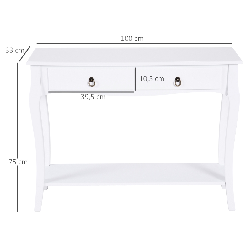 HOMCOM consoletafel met 2 lades console sideboard houten poten hal wit