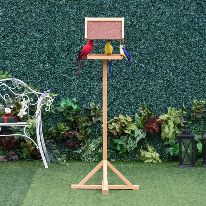 PawHut houten vogelvoederhuisje met asfaltdak naturel kleur 55 x 55 x 144 cm