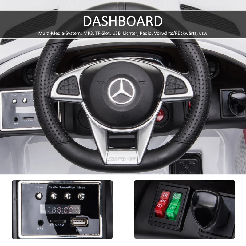 HOMCOM Kindervoertuig Mercedes Benz GTR elektrische auto met afstandsbediening muziek wit