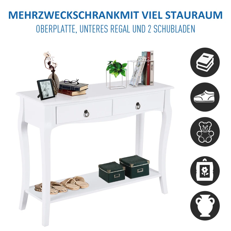 HOMCOM consoletafel met 2 lades console sideboard houten poten hal wit