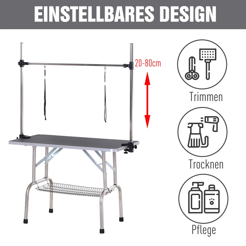 PawHut Trimtafel, scheertafel in hoogte verstelbaar met ondermand voor honden inklapbaar zwart