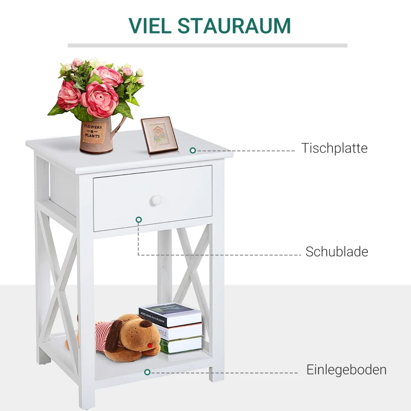 HOMCOM nachttafel telefoontafel bijzettafel wonkamertafel met schuiflade hout wit