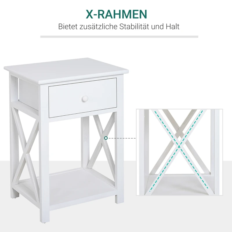 HOMCOM nachttafel telefoontafel bijzettafel wonkamertafel met schuiflade hout wit