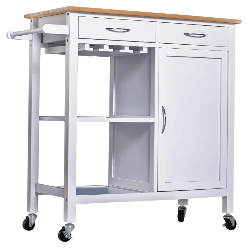 HOMCOM Keukentrolley serveerwagen rolwagen met glazenhouder kast wit hout