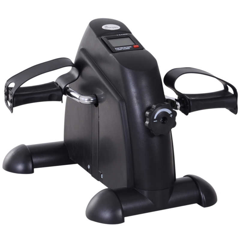 HOMCOM Hometrainer mini-fietstrainer trainingsfiets fietsapparaat met LCD-display metaal zwart 39 x 40 x 31 cm
