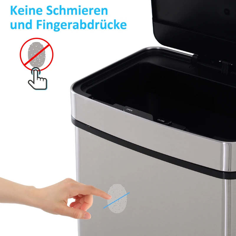 HOMCOM Afvalbak afvalscheidingssysteem prullenbak met sensor 72 L 3 vakken rvs zilver
