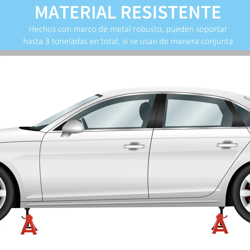 DURHAND Juego de 2 Gatos Estabilizadores de 3 Toneladas/Par Caballetes para Coches con Altura Ajustable para Apoyar Coches Automóviles Vehículos Metal 21x19x29-43 cm Rojo y Negro