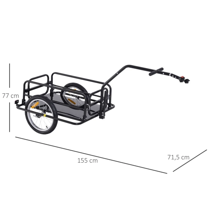 HOMCOM Aanhangwagen koppeling transportaanhanger fietskar bolderwagen zwart(m-3)