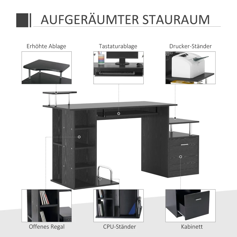 HOMCOM Computertafel bureau kantoortafel PC-tafel werktafel hout zwart