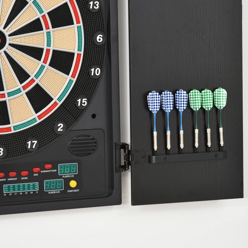 HOMCOM Elektronische dartset dartbord dartschijf met 12 darts zwart + wit 8 spelers