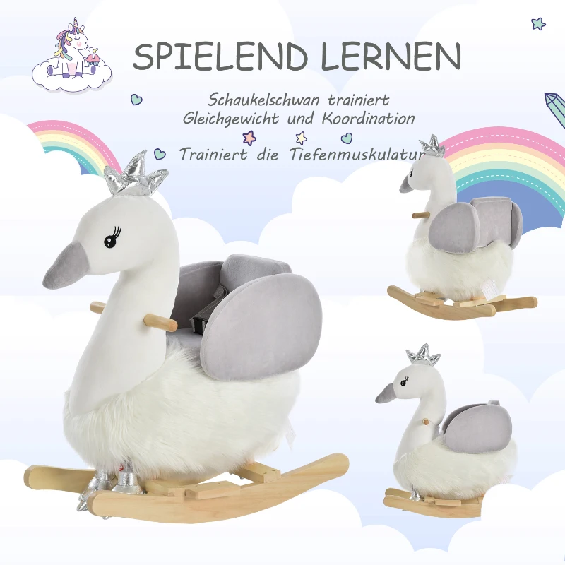 HOMCOM hobbelpaard voor kinderen schommeldier met de roep van een zwaan 18-36 maanden pluche